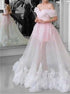 Pink Tulle Off Shoulder Floor Length A Line Prom Dresses LBQ1899